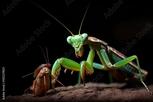 European mantis and lonely praying mantis. Generative AI