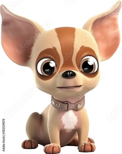 3D cute chihuahua cartoon isolated on white, transparent background, PNG, Generative AI
