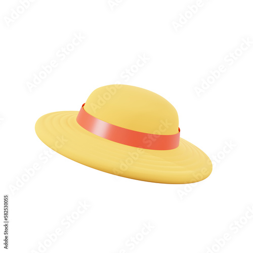 minimal straw hat 3d rendering