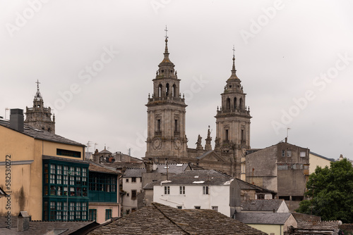 "Stunning view of the twin domes of the historic cathedral in Lugo, Spain.".