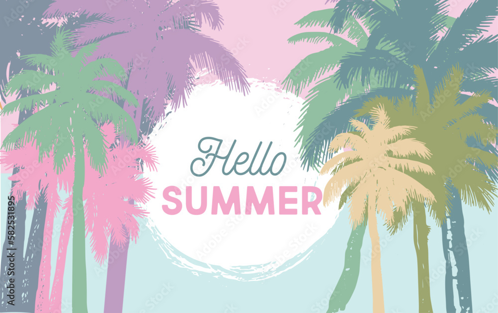 Naklejka premium Summer Sale, Palm hand drawn illustrations, vector. 