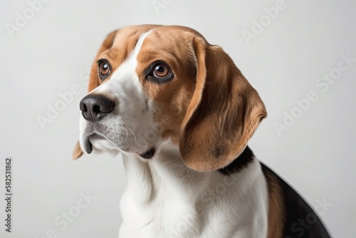 a beagle against a white backdrop. Generative AI