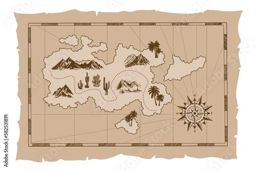 Pirate old map hand drawn Illustration.	
