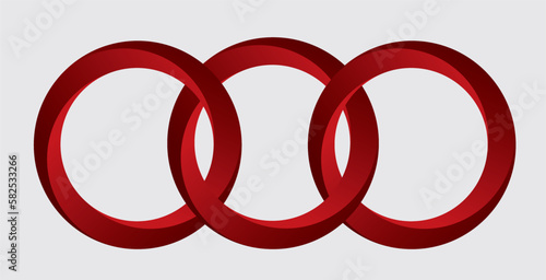 Three green intertwined rings. Isolated on white. Vector illustration.
