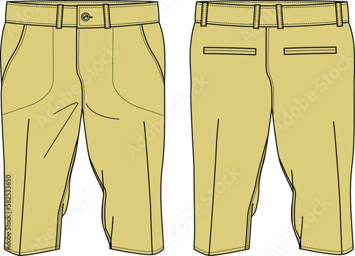 Chino sartorial suit Shorts design flat sketch vector illustration, formal shorts concept with front and back view, printed walking bermuda shorts design illustration