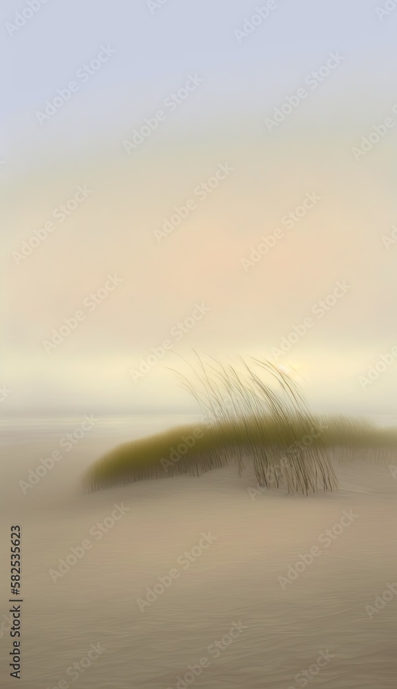 Hazy coastal landscape with dunes on a foggy bright day, generative ai Hazy coastal landscape with dunes on a foggy bright day, generative ai