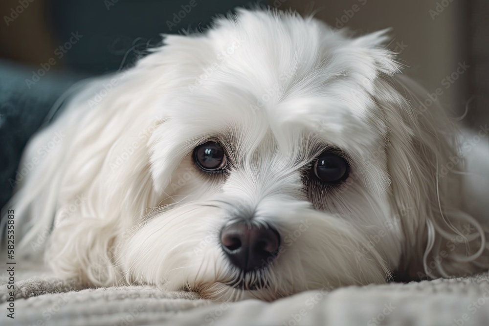 White dog breed that is adorable Tulear Cotton Coton. Generative AI White dog breed that is adorable Tulear Cotton Coton. Generative AI