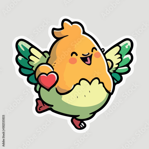 Cute Chicken love and happy expression sticker, flat cartoon style vector illustration with isolated background