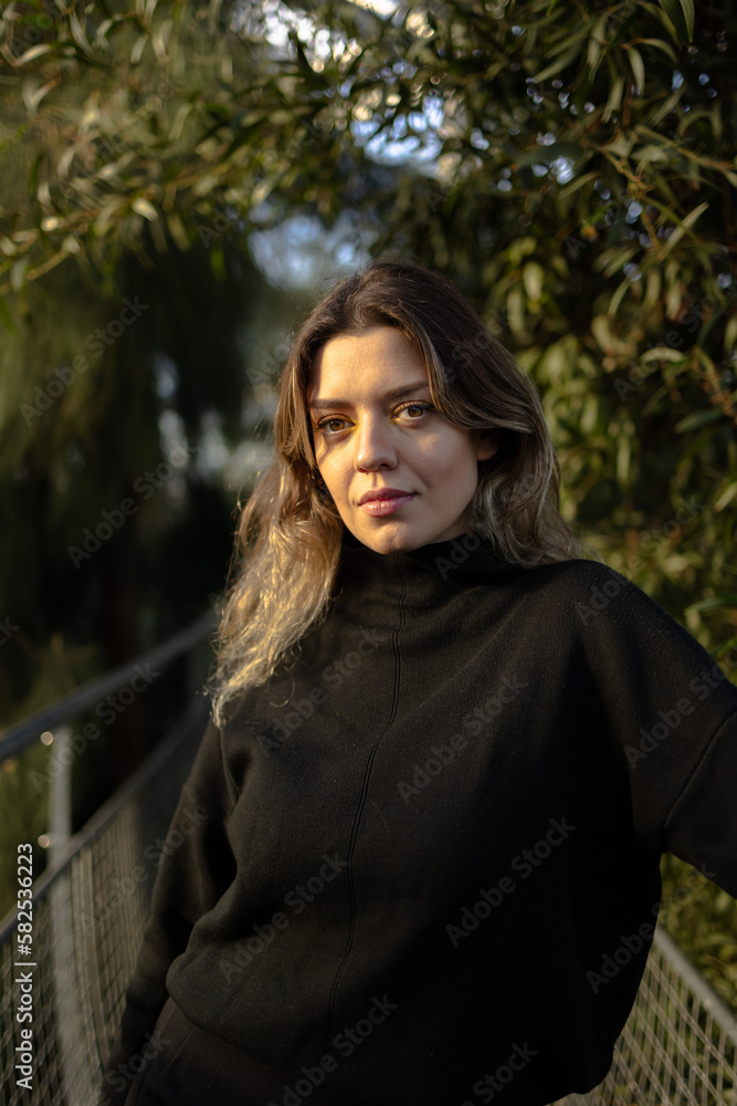 Close up photo of young beautiful woman in forest. Close up photo of young beautiful woman in forest.