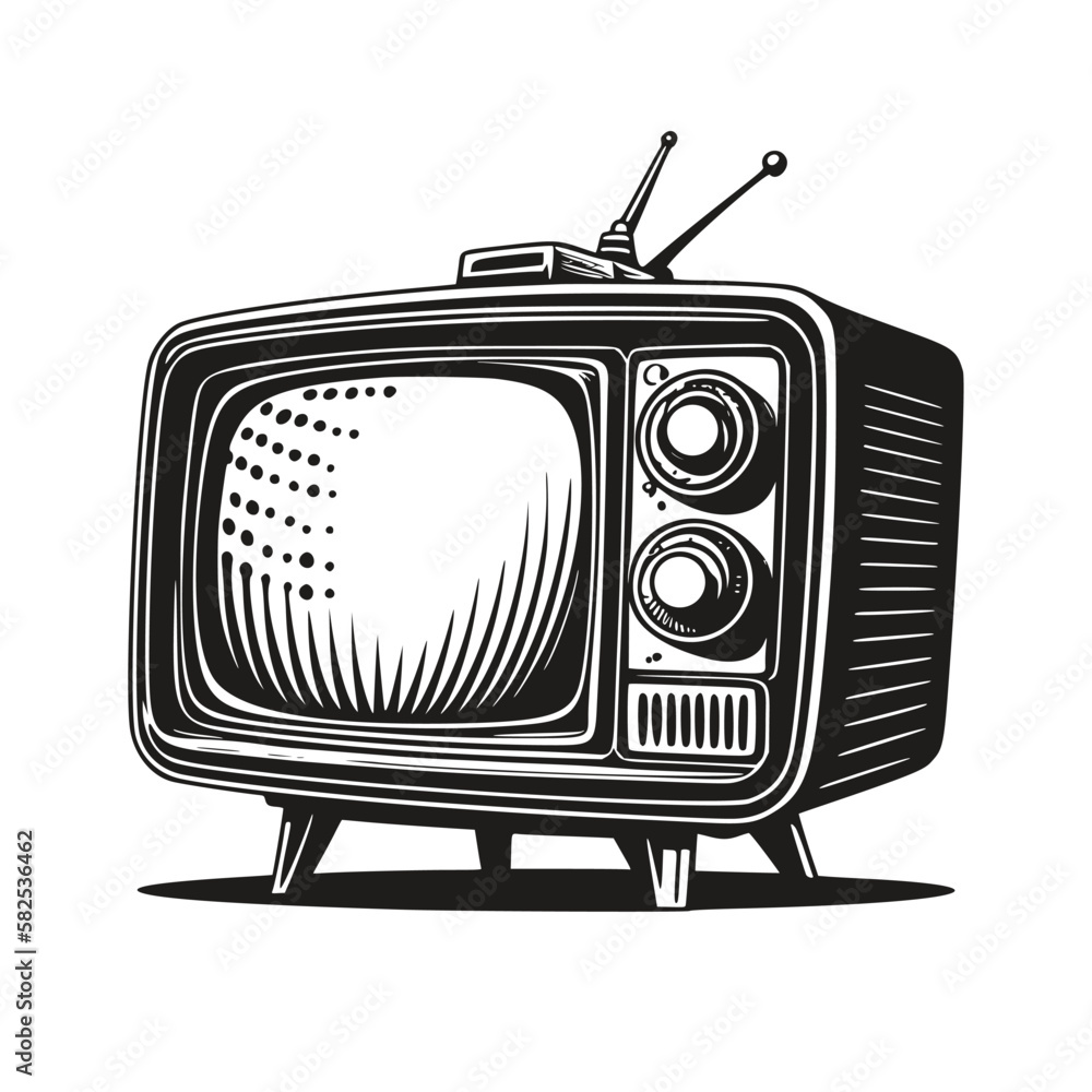 Obraz premium Hand drawn Retro TV set. Engraving woodcut style vector illustration.