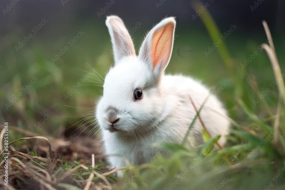 Little bunny in the grass. Generative AI Little bunny in the grass. Generative AI