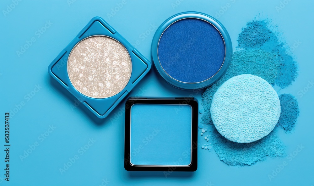 a blue powder, powder, and a powder container on a blue background with a blue background and a powder container with a powder in it. generative ai a blue powder, powder, and a powder container on a blue background with a blue background and a powder container with a powder in it. generative ai