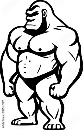 Gorilla Muscular (no spelling errors found) | Black and White Vector illustration