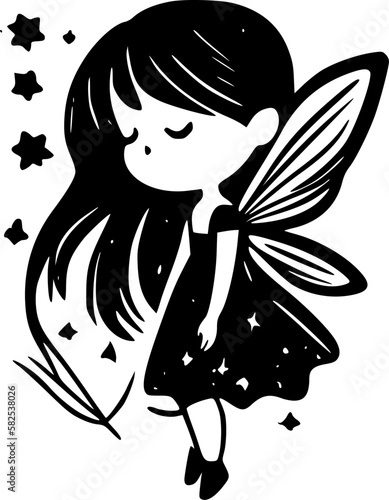 Fairy - Black and White Isolated Icon - Vector illustration