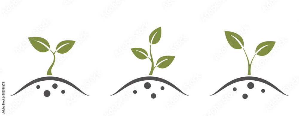 plant sprout set. planting, seedling, farming and gardening symbol