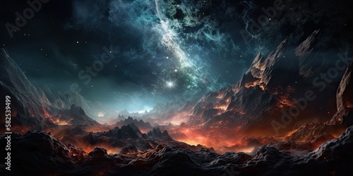 Space background with nebula and fictional planets. Generative AI
