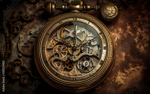 Vintage pocket watch with visible inner gears on a textured background, showcasing the intricacy of its design.
