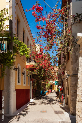 street scenes on backyard of an alley in the old district of Chania, Greece