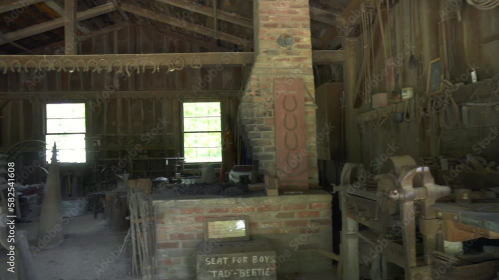 West Branch, Iowa: Hoover National Historic Site commemorates life of United States President Herbert Hoover. Jesse Hoover Blacksmith Shop. Similar to the shop owned by the Hoover family. West Branch, Iowa: Hoover National Historic Site commemorates life of United States President Herbert Hoover. Jesse Hoover Blacksmith Shop. Similar to the shop owned by the Hoover family.