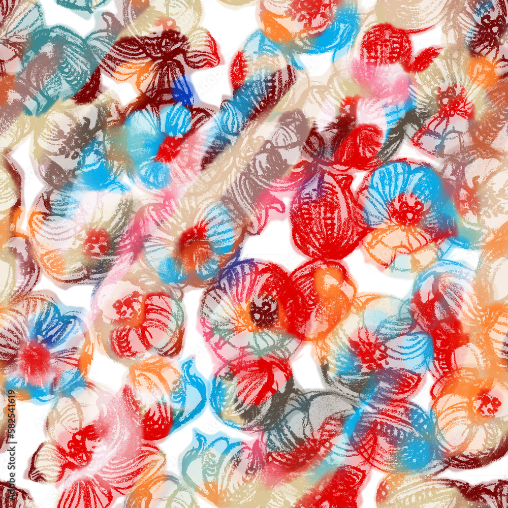 The background is seamless. Handmade floral pattern. Tulip petals. Pencil graphics. Texture, a template for creativity.