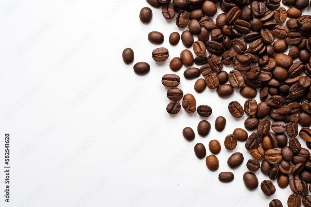 Roasted coffee bean on white background with copy space for mock-up or product showcase made with generative AI Roasted coffee bean on white background with copy space for mock-up or product showcase made with generative AI