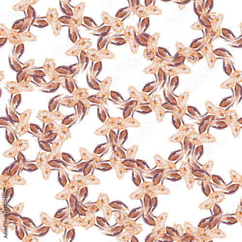 The background is seamless. Handmade floral pattern. Tulip petals. Pencil graphics. Texture, a template for creativity.