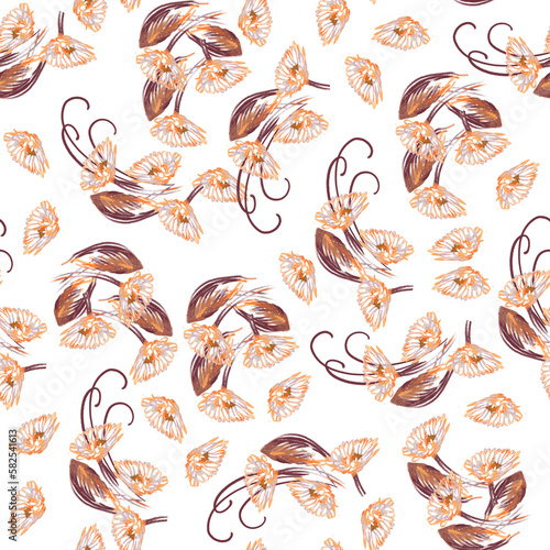 The background is seamless. Handmade floral pattern. Tulip petals. Pencil graphics. Texture, a template for creativity.