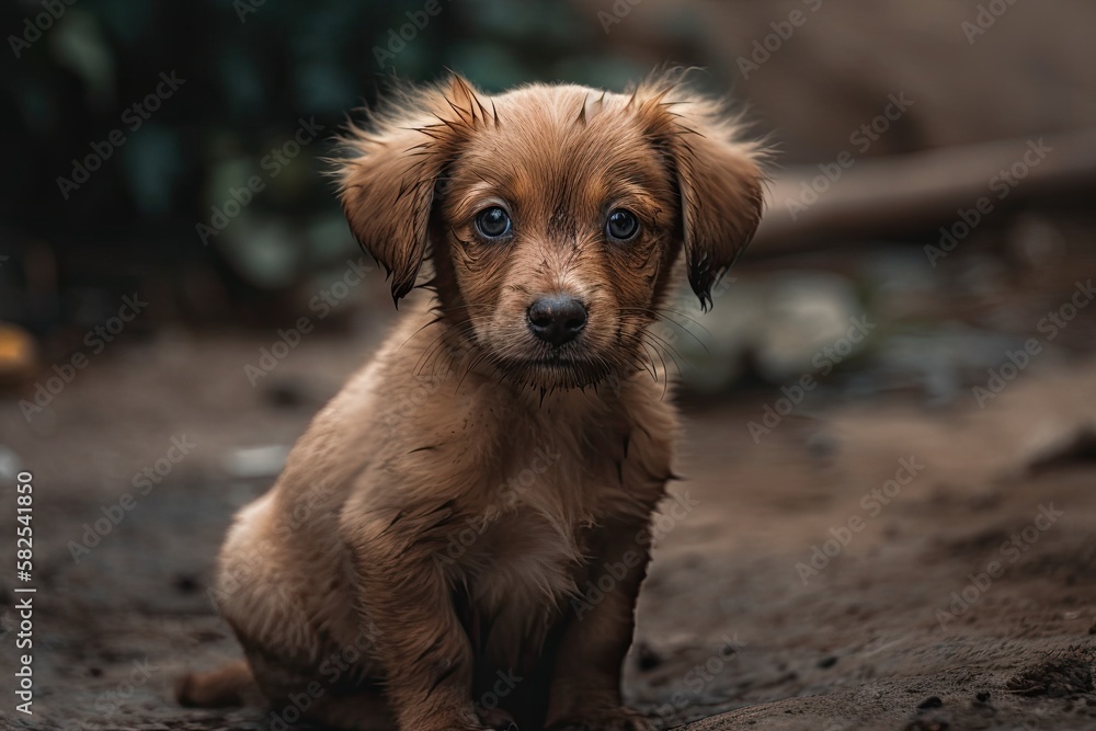 A tiny, adorable brown puppy. Generative AI