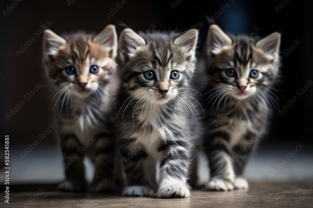 Kittens run around with beautiful faces, noses, eyes, and gray hairs. Generative AI Kittens run around with beautiful faces, noses, eyes, and gray hairs. Generative AI