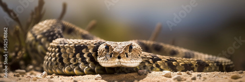  Close-up of a snake in the desert, made with Generative AI photo