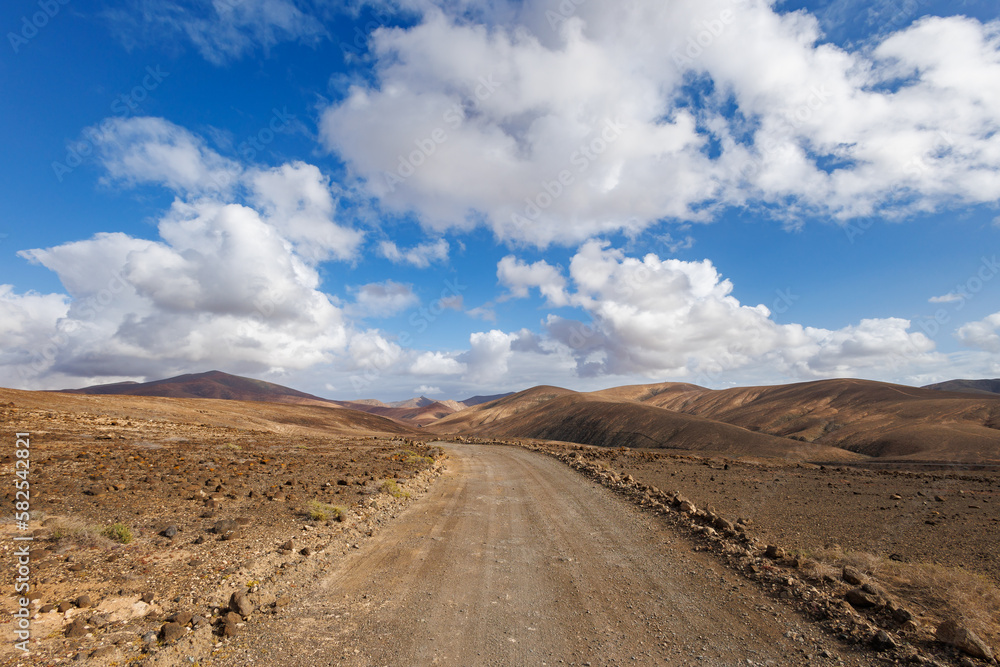 Gravel road in the mountains in the west of the island of Fuerteventura