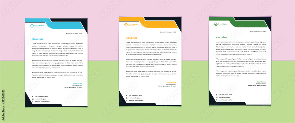 corporate modern letterhead design template with yellow, blue, green and red color. creative modern letter head design template for your project. letterhead, letter head, simple letterhead design 