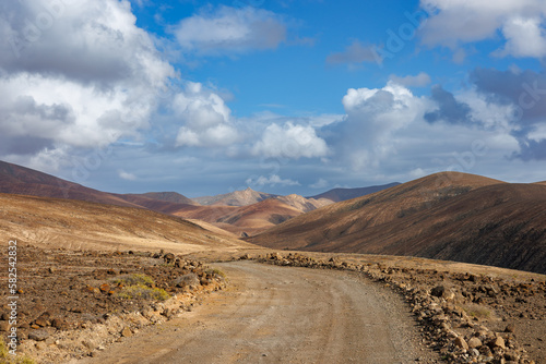 Gravel road in the mountains in the west of the island of Fuerteventura