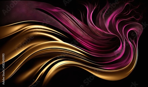  a very pretty purple and gold abstract design on a black background with a black background and a black background with a gold and purple swirl. generative ai