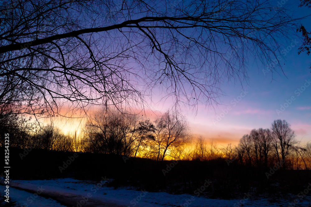 Fototapeta premium Beautiful sky after sunset. Bright colors of the sky after sunset