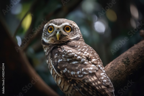 Lovely Spotted owlet in Kerala, India. Generative AI