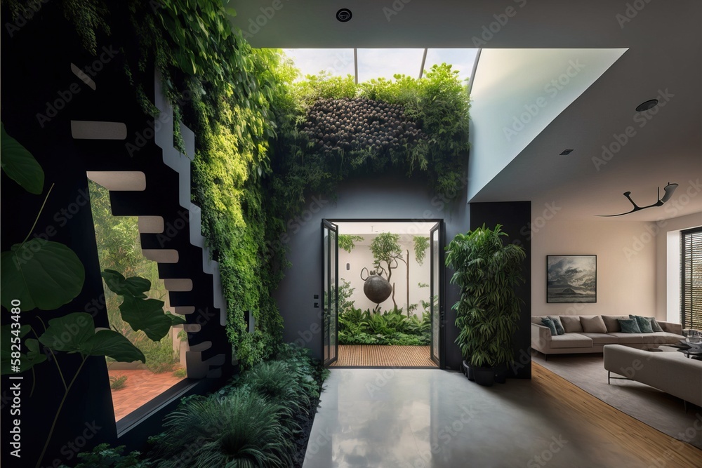 Vertical Green Wall in modern living room interior, vertical ...