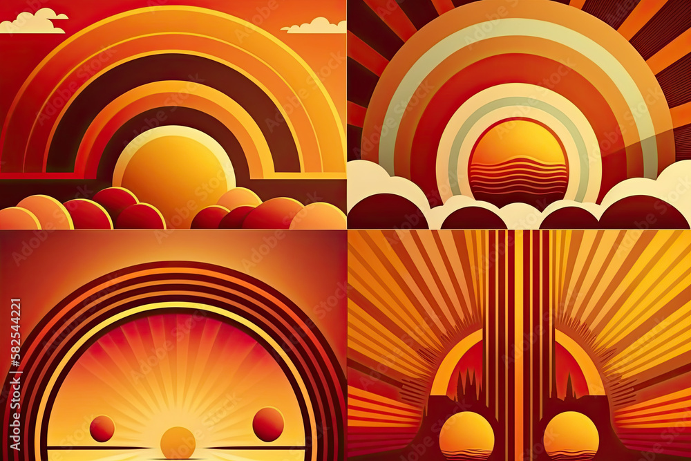 Obraz premium 1970s Retro Style Backgrounds Set ,generative artificial intelligence