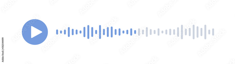 Record speech player. Mobile messenger app voice interface with play button. Audio chat soundwave line. Equalizer icon with spectrum noise. Shape of mobile talk track. Vector illustration. Record speech player. Mobile messenger app voice interface with play button. Audio chat soundwave line. Equalizer icon with spectrum noise. Shape of mobile talk track. Vector illustration.