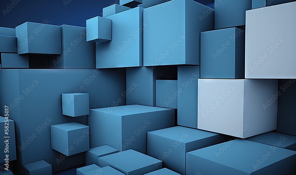 a blue and white abstract background with cubes and boxes in the middle of the image and a blue sky in the back ground behind it. generative ai a blue and white abstract background with cubes and boxes in the middle of the image and a blue sky in the back ground behind it. generative ai
