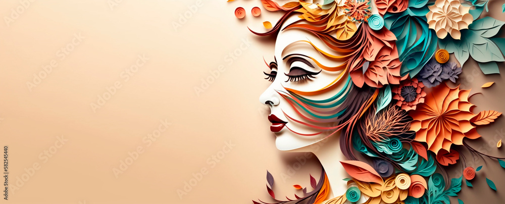 art with paper, happy woman with flowers Women's day specials. Generative Ai, art with paper, happy woman with flowers Women's day specials. Generative Ai,