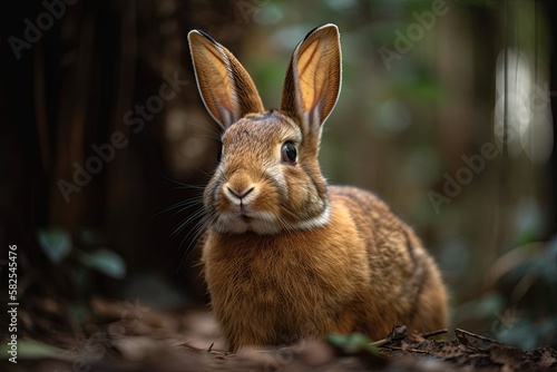 brown bunny with careful attention. and the second is a blurry lens. Generative AI © AkuAku