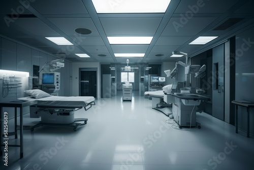 Interior of a surgical ward or intensive care unit. Operating room in a hospital. AI generated, human enhanced