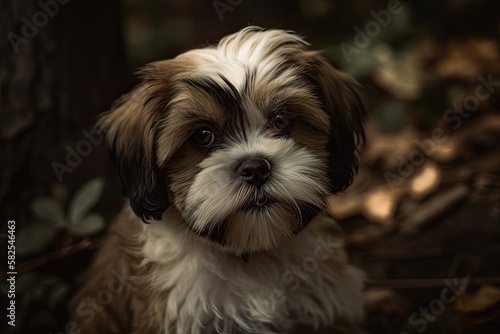 A cute Shih Tzu puppy poses for the camera. Generative AI