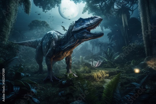 Majestic dinosaur in a fantasy landscape. AI generated, human enhanced © top images