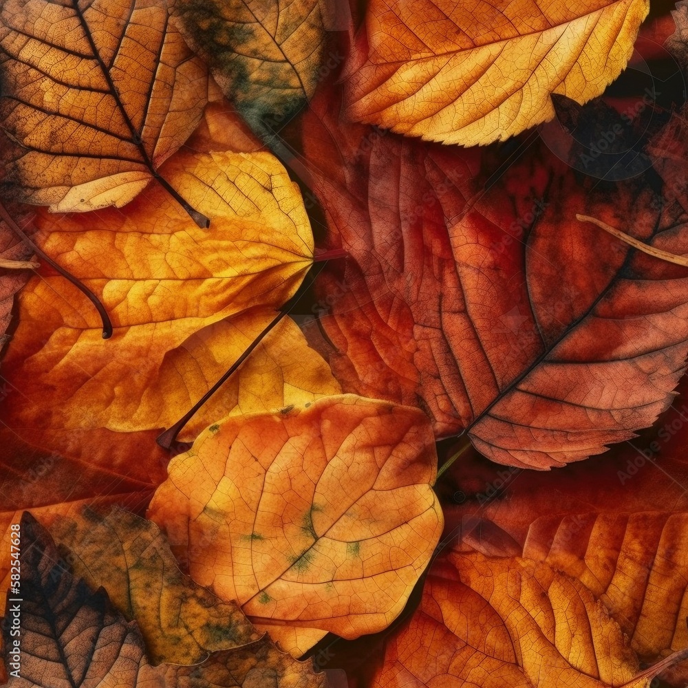 Autumn leaves seamless pattern, created with generative AI Autumn leaves seamless pattern, created with generative AI