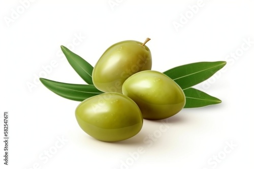 Wallpaper Mural Green olives on white background, created with generative AI Torontodigital.ca