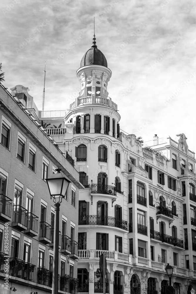 Generic architecture and street view in the central streets of Madrid, Spain