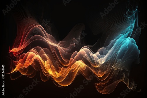 illustration, transparent and colorful energy waves, ai generative