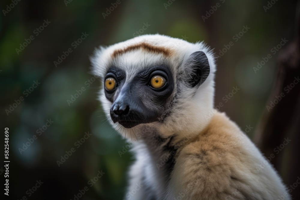 Naklejka premium A wild Sifaka lemur from Madagascar. Generative AI
